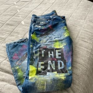 Custom painted designer jeans size 32 x 34 L
